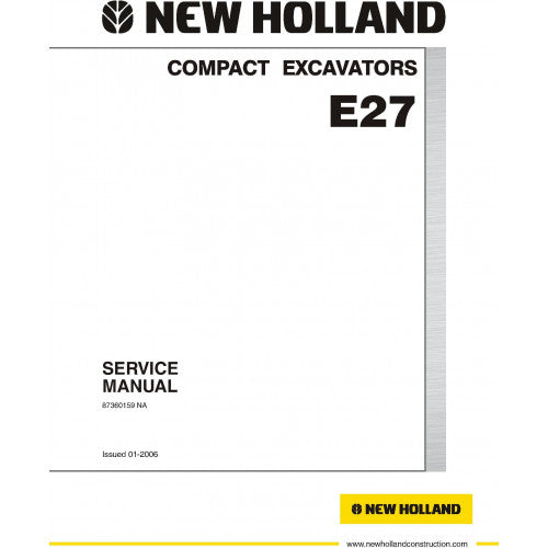 New Holland E27 Hydraulic Excavator Pdf Repair Service Manual Na (p. Nb. 87360159)