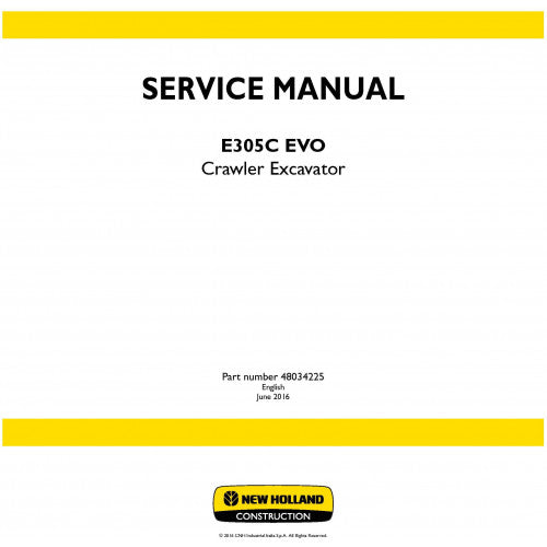 New Holland E305c Evo Crawler Excavator Pdf Repair Service Manual (p. Nb. 48034225)