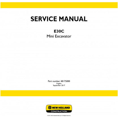 New Holland E30C Mini Excavator Pdf Repair Service Manual (p. Nb. 48175000)