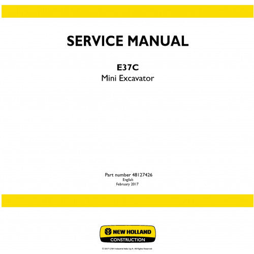 New Holland E37C Mini Excavator Pdf Repair Service Manual (p. Nb. 48127426)