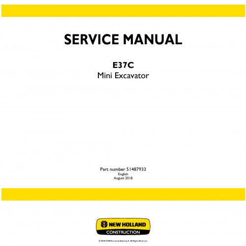 New Holland E37c Mini Excavator Pdf Repair Service Manual (p. Nb. 51487933)