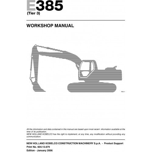 New Holland E385 Excavator Pdf Repair Service Manual (p. Nb. 60413679) (Tier 3)