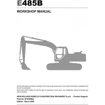 New Holland E485B Crawler Excavator Pdf Repair Service Manual (p. Nb. 87475986a)