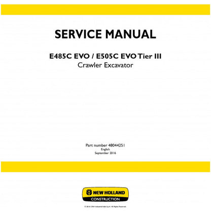 New Holland E485c Evo, E505c Evo Crawler Excavator Pdf Repair Service Manual (p. Nb. 48044251)