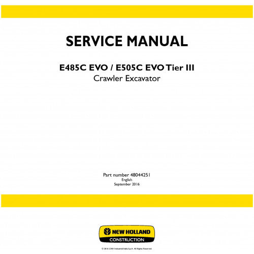 New Holland E485c Evo, E505c Evo Crawler Excavator Pdf Repair Service Manual (p. Nb. 48044251)