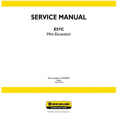 New Holland E57C Mini Excavator Pdf Repair Service Manual (p. Nb. 51452079) 2