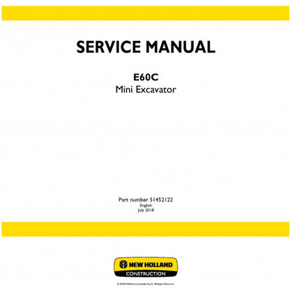 New Holland E60C Mini Excavator Pdf Repair Service Manual (p. Nb. 51452122)