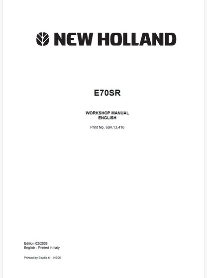 New Holland E70SR Crawler Excavator Pdf Repair Service Manual