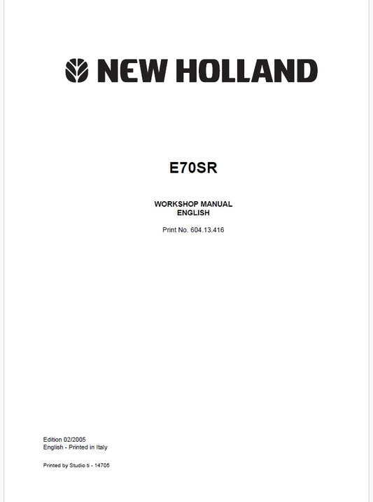 New Holland E70SR Crawler Excavator Pdf Repair Service Manual