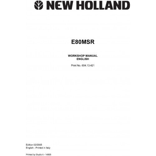 New Holland E80MSR Hydraulic Excavator Pdf Repair Service Manual (p. Nb. 60413421) 2