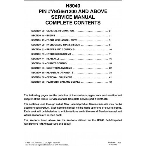 New Holland H8040 Windrower Pdf Repair Service Manual (p. Nb. 84211418)