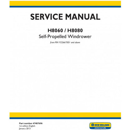 New Holland H8060, H8080 Self-propelled Windrower Pdf Repair Service Manual (p. Nb. 47487696)