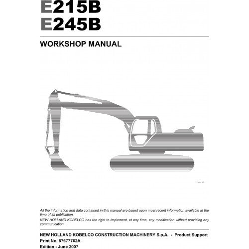 New Holland Kobelco E215B, E245B Excavator Pdf Repair Service Manual (p. Nb. 87677762a)