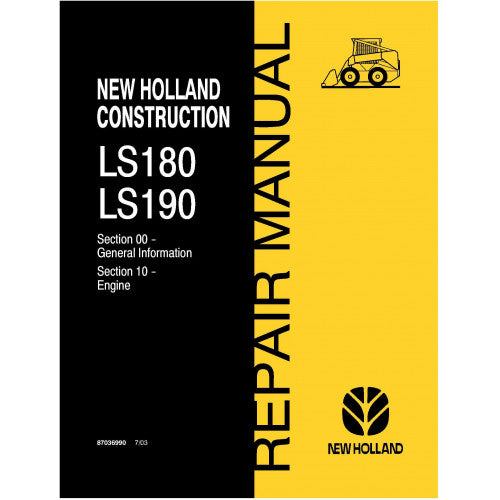 New Holland LS180, LS190 Skid Steer Loader Pdf Repair Service Manual (p. Nb. 87036989)