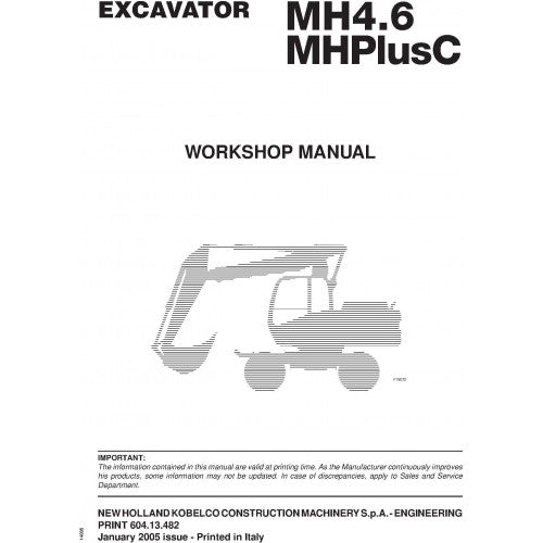 New Holland MH4.6, MHPLUSC Excavator Pdf Repair Service Manual (p. Nb. 60413482)