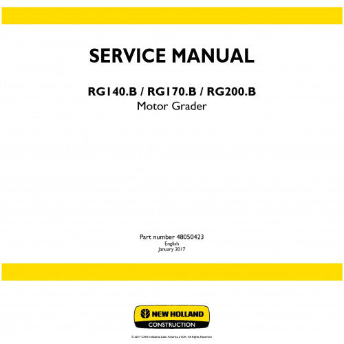 New Holland RG140.B, RG170.B, RG200.B Motor Grader Pdf Repair Service Manual (p. Nb. 48050423)