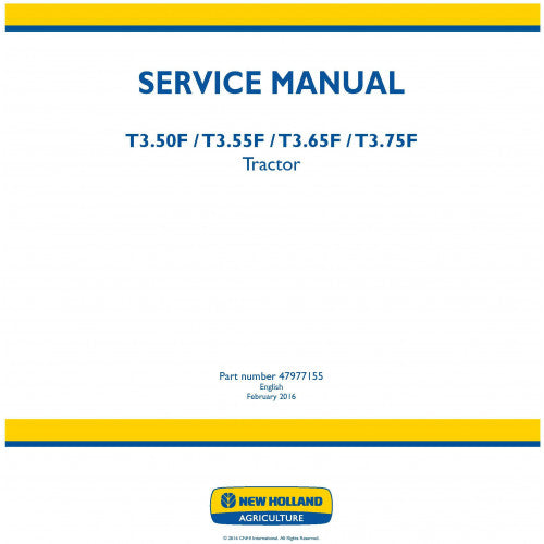 New Holland T3.50F T3.55F T3.65F T3.75F Tractor Pdf Repair Service Manual (p. Nb. 47977155)