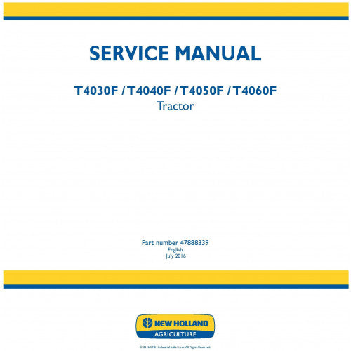 New Holland T4030F, T4040F, T4050F, T4060F Tractor Pdf Repair Service Manual (p. Nb. 47888339)