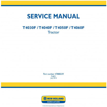 New Holland T4030F, T4040F, T4050F, T4060F Tractor Pdf Repair Service Manual (p. Nb. 47888339)