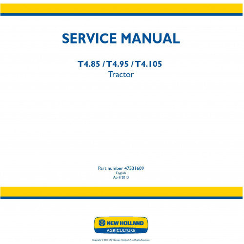 New Holland T4.85, T4.95, T4.105 Tractor Pdf Repair Service Manual