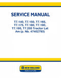 New Holland T7.140, T7.150, T7.165, T7.175, T7.180, T7.190, T7.195, T7.205 Tractor Pdf Repair Service Manual