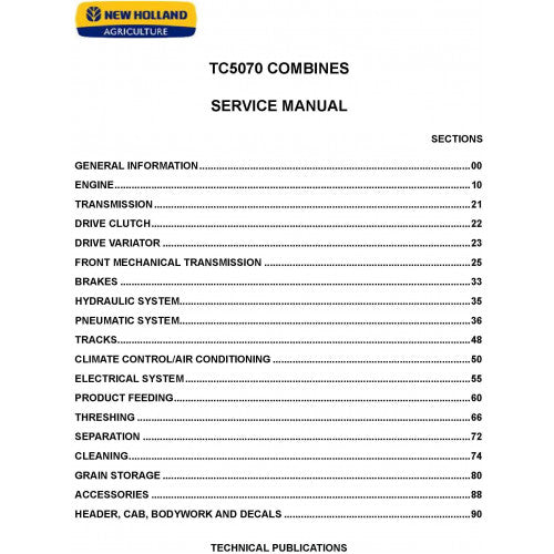 New Holland TC5070 Combine Hydro, 4wd, Exitus Pdf Repair Service Manual (p. Nb. 84465927)