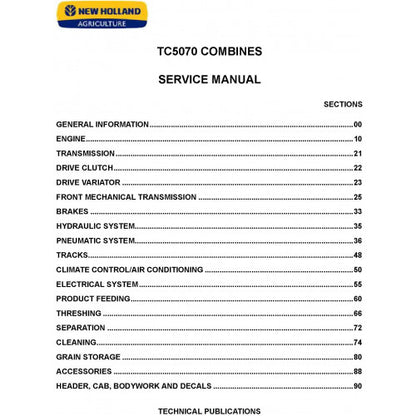 New Holland 9040L, 9040M, 9060L H, 9060L, 9080L H, 9080L, 9090L GE, 9090L H, 9090L Grape Harvester Pdf Repair Service Manual (p. Nb. 84490331C)