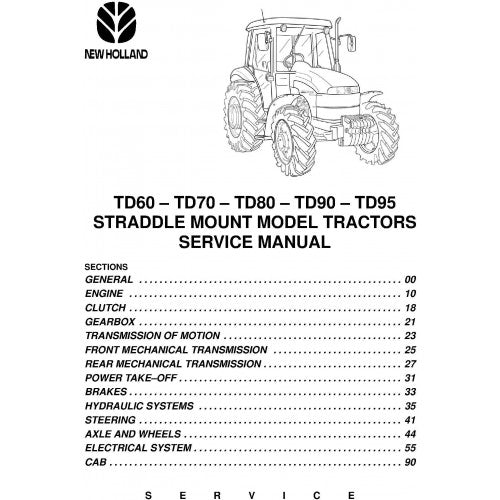 New Holland TD60, TD70, TD80, TD90, TD95 Straddle Mount Model Tractors Pdf Repair Service Manual (p. Nb. 84285908)