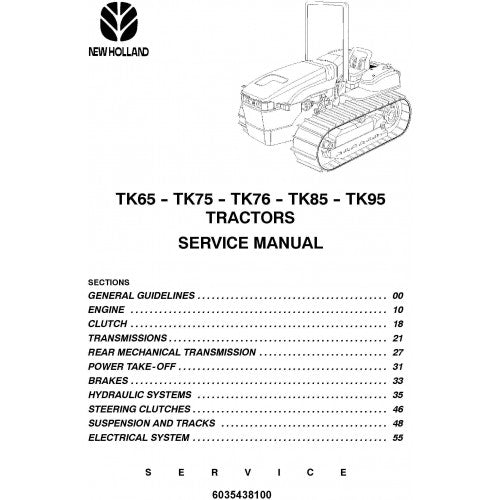 New Holland TK65, TK75, TK76, TK85, TK95 Crawler Tractor Pdf Repair Service Manual