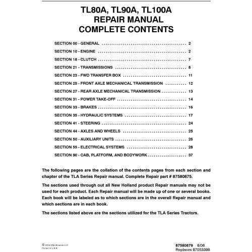 New Holland TL80A, TL90A, TL100A Tractor Pdf Repair Service Manual (p. Nb. 87580875)