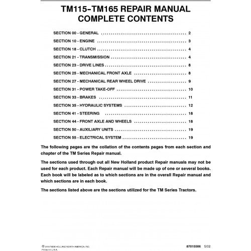 New Holland TM115 TM125 TM135 TM150 TM165 Tractor Pdf Repair Service Manual