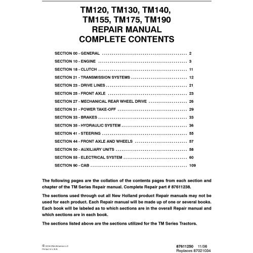 New Holland TM120, TM130, TM140, TM155 TM175 TM190 Tractor Pdf Repair Service Manual (p. Nb. 6045511102)