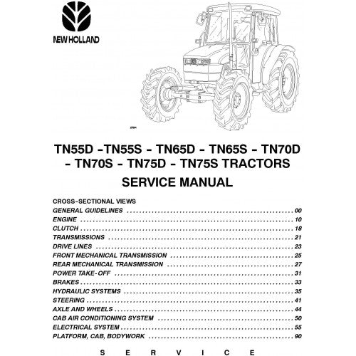 New Holland TN55D, TN55S, TN65D, TN65S, TN70D, TN70S, TN75D, TN75S Tractor Pdf Repair Service Manual (P. Nb. 87059380)