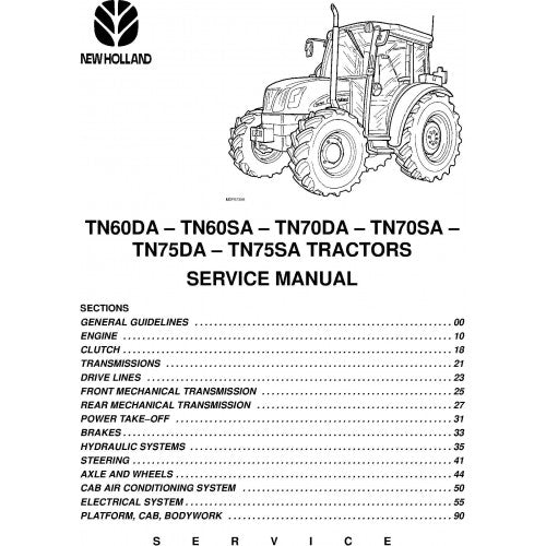 New Holland TN60DA, TN60SA, TN70DA, TN70SA, TN75DA, TN75SA Tractor Pdf Repair Service Manual (p. Nb. 6035443100) 2003