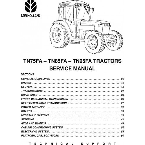 New Holland TN75FA, TN85FA, TN95FA Tractor Pdf Repair Service Manual (P. Nb. 6035445100)