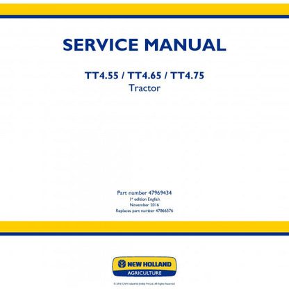 New Holland TT4.55, TT4.65, TT4.75 Tractor Pdf Repair Service Manual (p. Nb. 47969434)