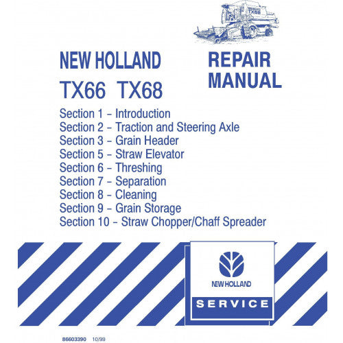 New Holland TX66, TX68 Combine Pdf Repair Service Manual (p. Nb. 86603389)