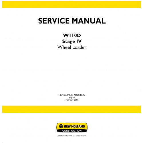 New Holland W110D Wheel Loader Pdf Repair Service Manual (p. Nb. 48083725)