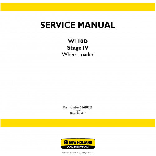 New Holland W110D Wheel Loader Pdf Repair Service Manual (p. Nb. 51428226)