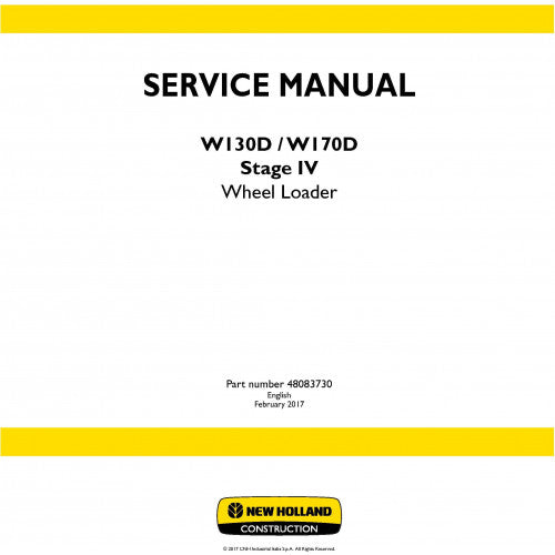 New Holland W130D, W170D Wheel Loaders Pdf Repair Service Manual (p. Nb. 48083730)
