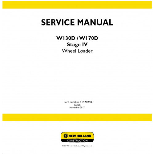 New Holland W130D Wheel Loader Pdf Repair Service Manual (p. Nb. 51428248)