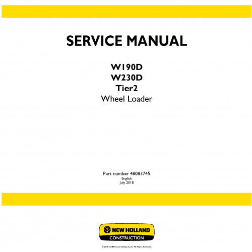 New Holland W190D, W230D Wheel Loader Pdf Repair Service Manual (p. Nb. 48083745)