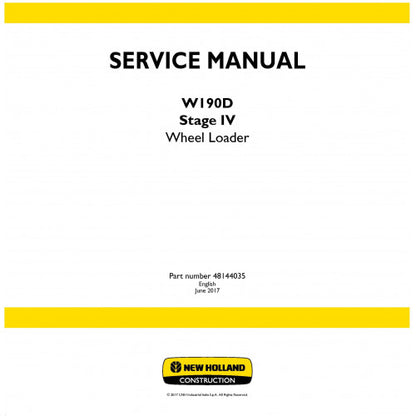 New Holland W190D Wheel Loader Pdf Repair Service Manual (p. Nb. 48144035)