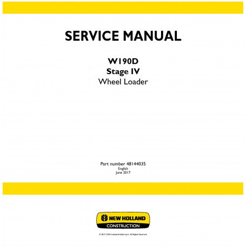 New Holland W190D Wheel Loader Pdf Repair Service Manual (p. Nb. 48144035)