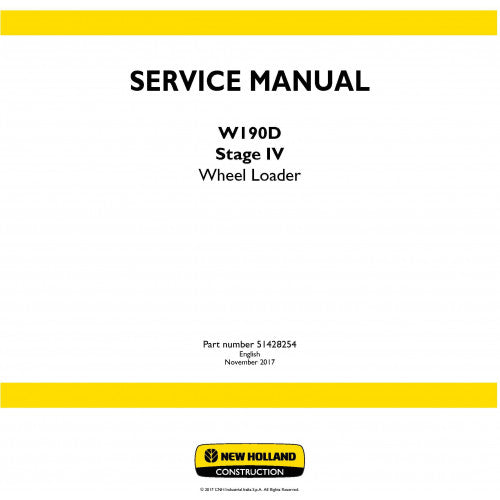 New Holland W190D Wheel Loader Pdf Repair Service Manual (p. Nb. 51428254)