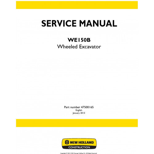 New Holland WE150B Wheeled Excavator Pdf Repair Service Manual (p. Nb. 47500165)