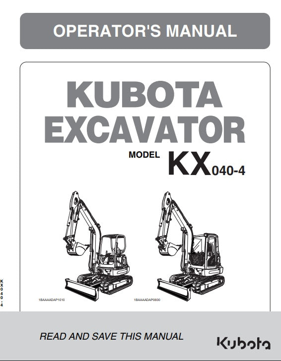Kubota KX040-4 Excavator Pdf Operator Manual