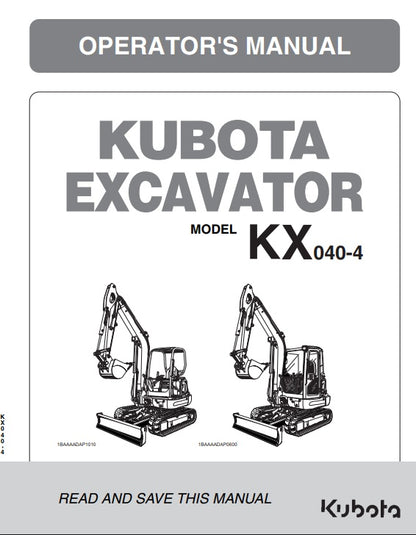 Kubota KX040-4 Excavator Pdf Operator Manual