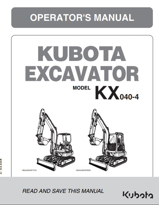 Kubota KX040-4 Excavator Pdf Operator Manual