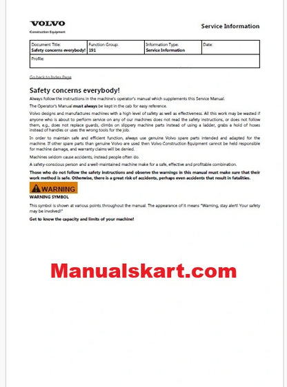 Volvo EW70 Compact Excavator Pdf Repair Service Manual
